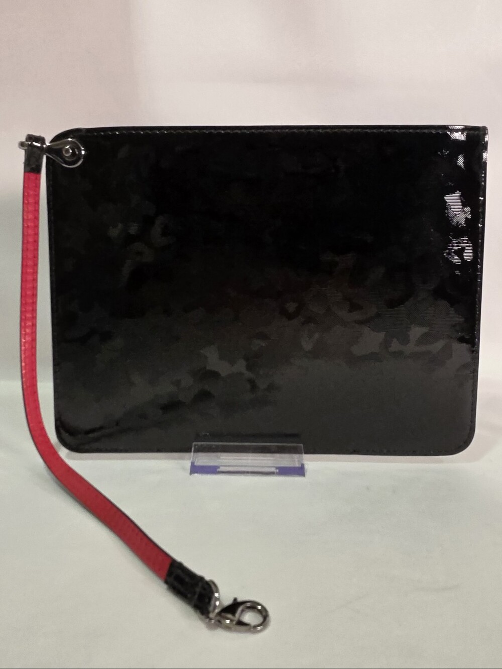 Christian Louboutin Cabata Patent Panther Leopard Pouch Wristlet Clutch RedBlack